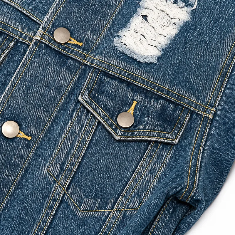 Premium Custom Ripped Denim Jacket with Orange Zipper | Low MOQ - Image 7