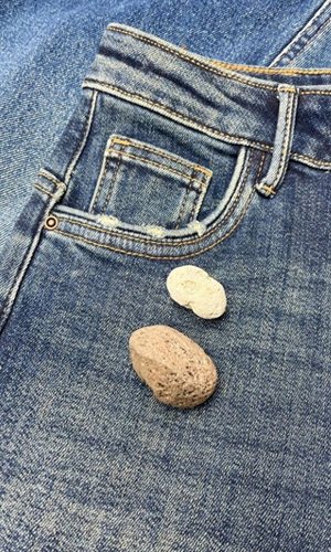 Stone wash denim with pumice stones
