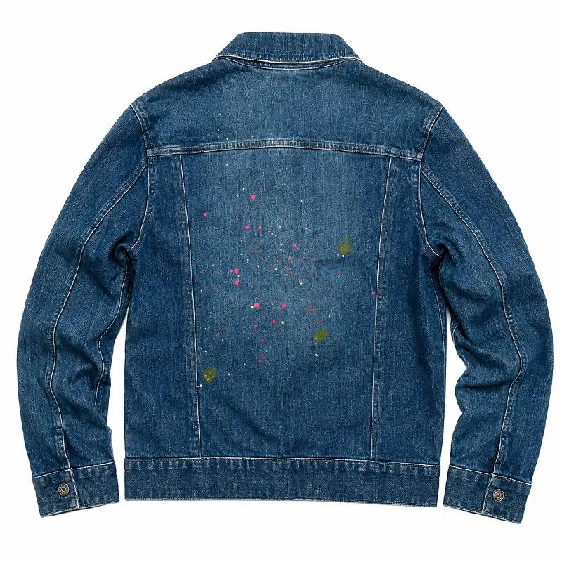 Paint splatter denim jacket back design wholesale