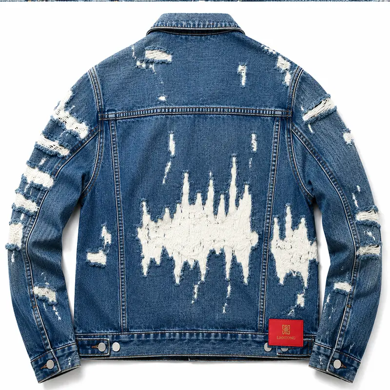 Low MOQ Custom Distressed Denim Jacket by luokugg