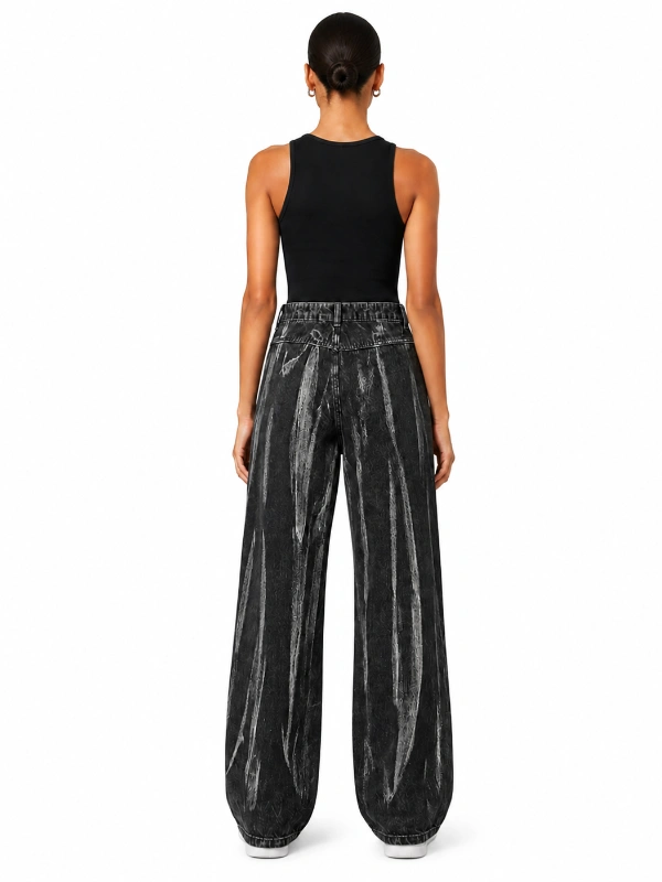 Custom bleach striped black denim jeans wholesale manufacturer
