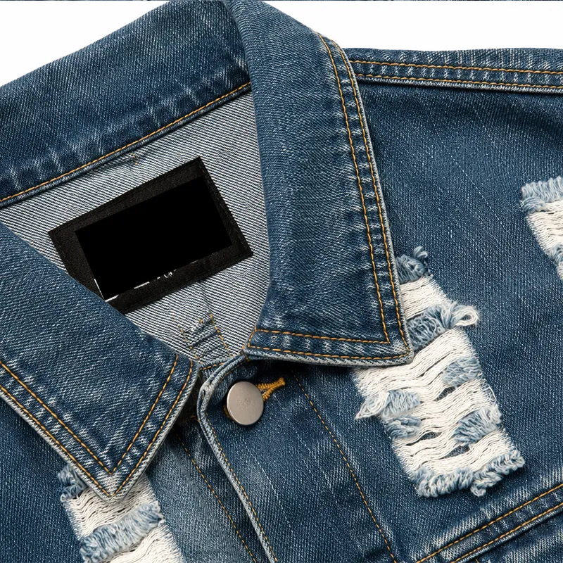 Premium Custom Ripped Denim Jacket with Orange Zipper | Low MOQ - Image 6