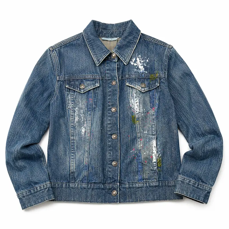 Custom paint splatter denim jacket manufacturer low MOQ