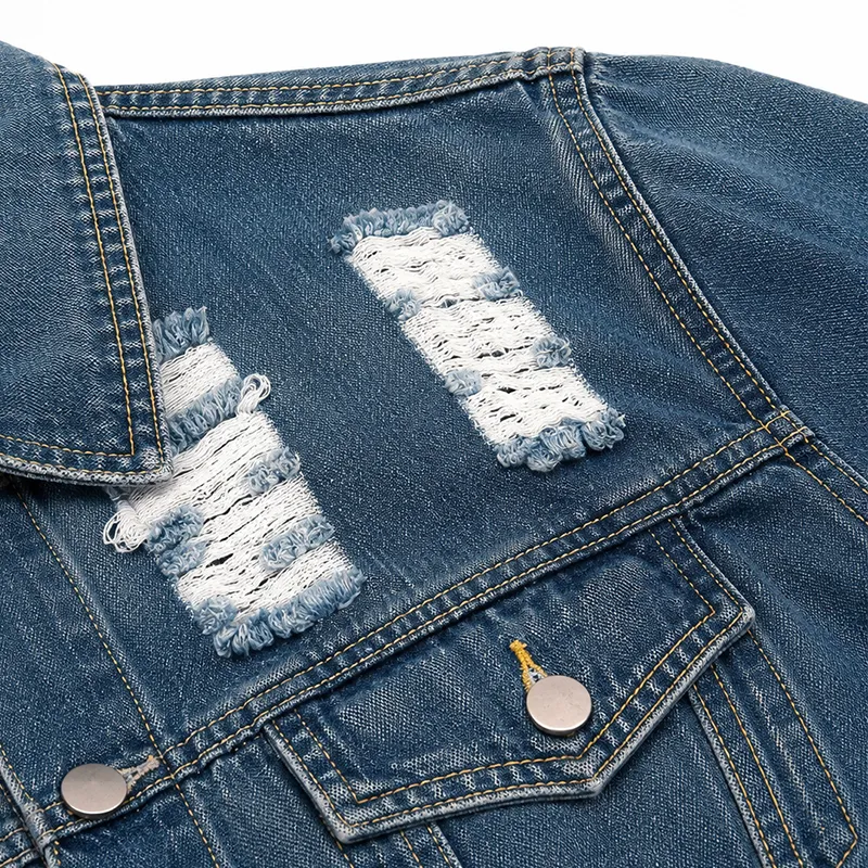 Premium Custom Ripped Denim Jacket with Orange Zipper | Low MOQ - Image 8