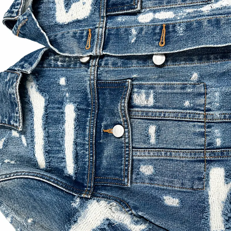 Low MOQ Custom Distressed Denim Jacket | luokugg - Image 9