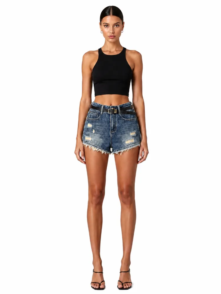 Custom Distressed Denim Shorts Front View